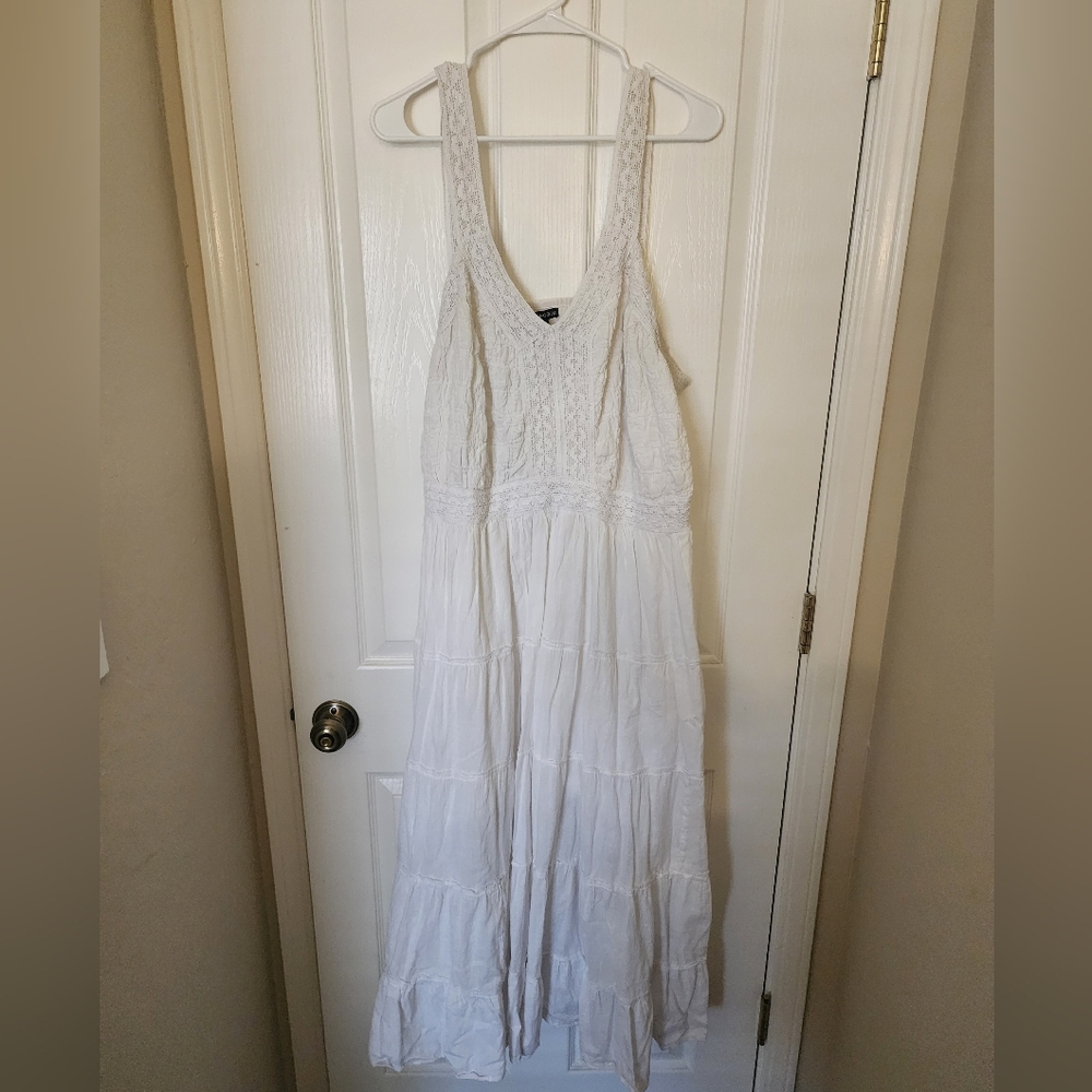 Diva Collection Boho Tiered White Cotton Maxi Dress 3X